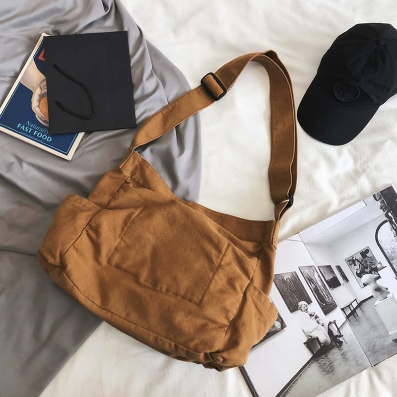 Gaxos Aesthetic Cute Messenger Bag For School Vintage Brown Canvas Crossbody For Women Shoulder Laptop Bag - Image 4
